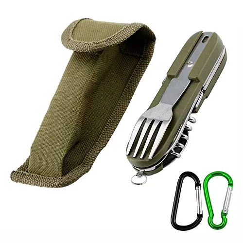 ADNEWX® Campingbesteck Klappbesteck, Edelstahl Besteck Camping Multifunktions 8 in 1 Outdoor Survival Reisebesteck mit Bestecktasche Messer Gabel Löffel etc