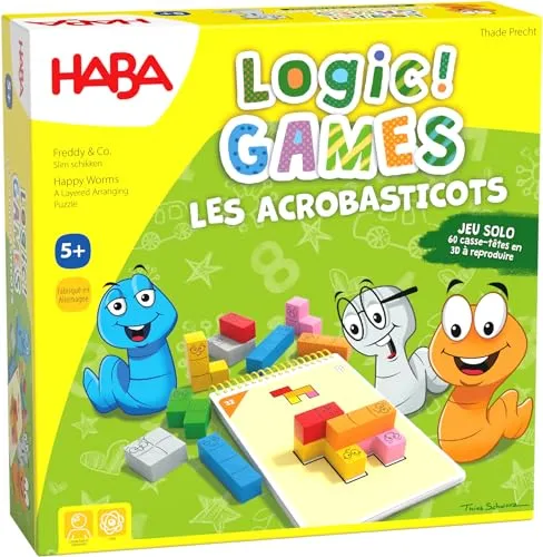 HABA Logic! Games – Die Akrobasticots – Gesellschaftsspiele – Logikspiele – 60 Puzzles – 5 Jahre und mehr – 306817