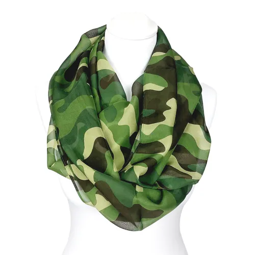 Rundschal Loop Camouflage grün aus reiner Seide 180x65 cm - Schal für Damen im trendigen Camouflage-Design aus hochwertiger Seide. Ideal für alle Jahreszeiten und vielseitig kombinierbar.