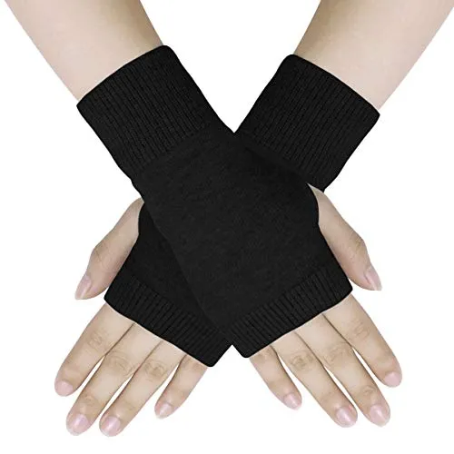 Dokpav Winter Fingerlose Fäustlinge Damen Wolle Warm Fingerhandschuhe Halb Strick Handschuhe Schwarz