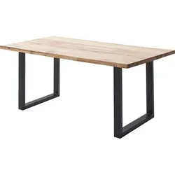 Esstisch 160x90 cm mit Baumkante, U-Gestell, Eiche massiv geölt, PARACATU-06 - Braun