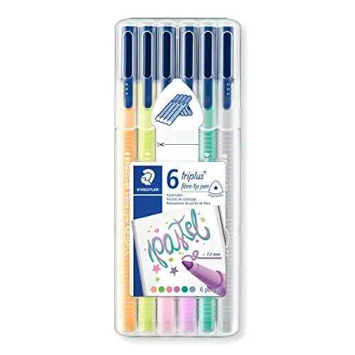 STAEDTLER Filzstifte triplus color, pastel, dreikant, stabile, eindrucksichere Spitze, Linienbreite 1 mm, kindgerecht, Set mit 6 Pastellfarben in der stabilen, aufstellbaren STAEDTLER-Box, 323SB6CS01