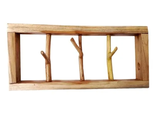 Brillibrum Design Äste mit Haken aus Recyclingholz - Handgefertigte Garderobenleiste aus massivem Teakholz mit individuellen Ästen als Haken. Diese einzigartige Hängegarderobe bietet Platz für Jacken und Hüte und verleiht jedem Raum einen natürlichen Charme. Maße: 50 x 22 x 8 cm.