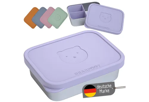 BEARFOOT Lunchbox Brotdose Kinder Edelstahl Lavendel 700 ml - Praktische und stylische Vesperbox für Kindergarten und Schule. Mit drei Fächern, BPA-frei und spülmaschinengeeignet – ideal für gesunde Snacks in Lavendel.