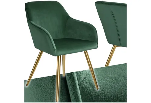 tectake® Esszimmerstuhl Dunkelgrün mit Armlehne - Stilvoller Polsterstuhl in Samtoptik, ergonomische Rückenlehne für optimalen Sitzkomfort, ideal für Esszimmer, Wohnzimmer oder Büro.