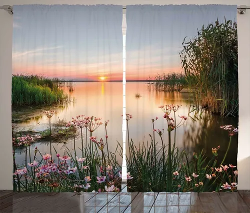 Gardine Sonnenuntergang am See Chudskoy, 280cm x 245cm von Abakuhaus