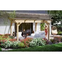 Terrassenüberdachung SKAN HOLZ Sanremo 434x350 cm - Hochwertige Terrassenüberdachung aus naturbelassenem Holz, ideal zum Schutz vor Sonne und Regen, perfekt für gemütliche Stunden im Freien.