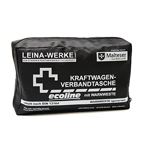 Leina-Werke 11054 KFZ-Verbandtasche Compact Ecoline mit Warnweste und Klett, Schwarz/Weiß