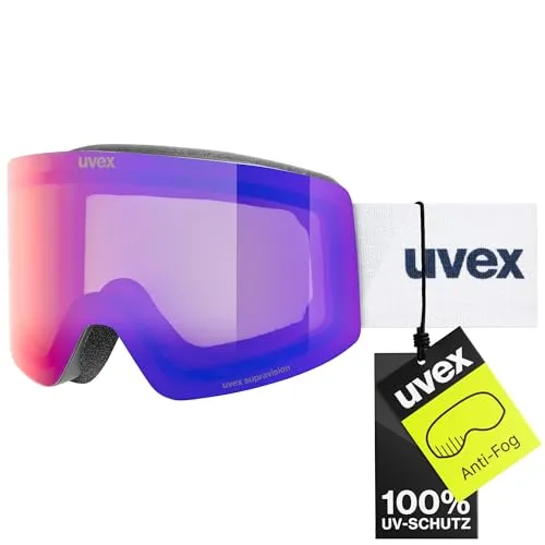 Uvex provoqe FM - stylische, verspiegelte Skibrille mit Anti-Fog-Beschichtung und Over-The-Glasses-Konstruktion für Damen und Herren - black matt/ruby-clear - one size