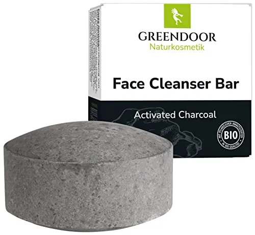 GREENDOOR feste Gesichtsreinigung mit Aktivkohle gegen Pickel 57g, bei unreiner Haut, Mischhaut, fettiger Haut, natürliche seifenfreie Formel, plastikfrei, mit pflegender Aloe Vera, unisex