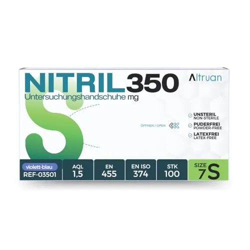 ALTRUAN Nitrilhandschuhe 100/1000 Stück, Blau/Schwarz, Nitril350, Einweghandschuhe, Einmalhandschuhe, Untersuchungshandschuhe, Handschuhe, puderfrei, latexfrei, Größe S - XL (Blau, S, Karton)