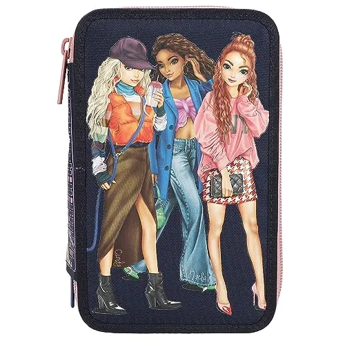 Depesche 12560 TOPModel City Girls 3-Fach Federtasche - Stylische Federmappe für Mädchen mit Skyline-Motiv, gefüllt mit 18 Bunt- und Filzstiften, Schere und mehr – perfekt für Schule und Freizeit!