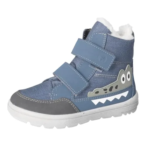 Ricosta Kinder Winterstiefeletten KRINO Blau - Wasserdichte und atmungsaktive Wanderschuhe mit TEX-Technologie, ideal für aktive Kinder. Praktische Klettverschlüsse und verstärkter Schutz sorgen für Sicherheit und Komfort.