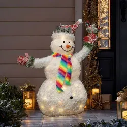 LED Schneemann Weihnachtsdeko, Leuchtende Weihnachtsfiguren mit Schneeeffekt und Rotkehlchen für Innen und Außen