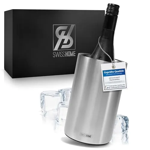SWISSHOME® Flaschenkühler für Wein, Champagner und Sekt Flaschen I Doppelwandiger Edelstahl Sektkühler - Weinkühler, Getränkekühler in Premium Geschenkbox