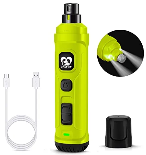 Casfuy Krallenschleifer für Hunde mit 2 LED-Leuchten – 2 Geschwindigkeiten, leiser, leistungsstarker elektrischer Krallenschneider für kleine, mittelgroße Hunde und Katzen… (grün)