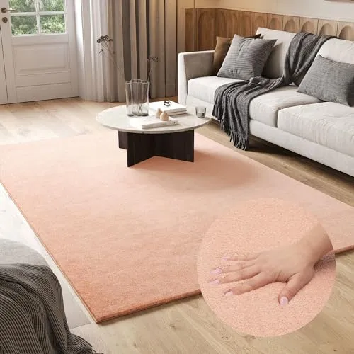 TAPISO Cuddle Teppich Hochflor Langflor Rosa Lachsfarbe Shaggy Einfarbig rutschfest Waschbar Wohnzimmer Schlafzimmer Kinderzimmer ÖKOTEX 240 x 340 cm