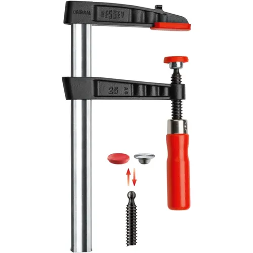 Bessey Temperguss-Schraubzwinge TG 300/120 - Schraubzwingen mit bis zu 6.000 N Spannkraft, ergonomischem Holzgriff und werkzeuglos wechselbaren Druckplatten - ideal für präzises Arbeiten.