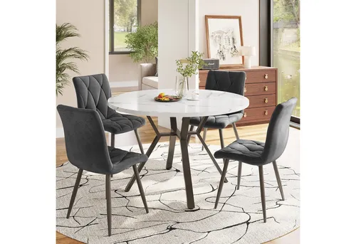 Flieks Essgruppe runder Esstisch mit 4 Stühlen Set, (Set, 5-tlg., 1 Tisch mit 4 Stühlen), Sitzgruppe Küchetisch 100x75cm Esszimmertühle Samt Metallbeine