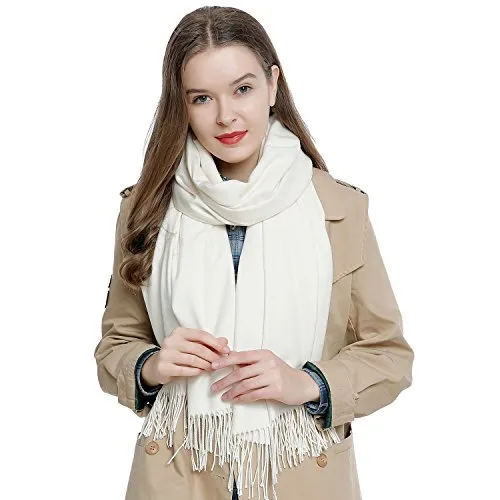 DonDon Schal Damen Winter Wollschal Winterschal warm weich 185 x 65 cm creme-weiß