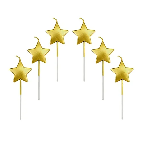 Sternform Geburtstagskerzen,6 Pcs Cake Topper Dekorationen Ggeburtstag Kerzen Metallisch Kuchen Kerzen für Kinder Geburtstag Hochzeit Party Jahrestag Valentinstag Festival,Gold