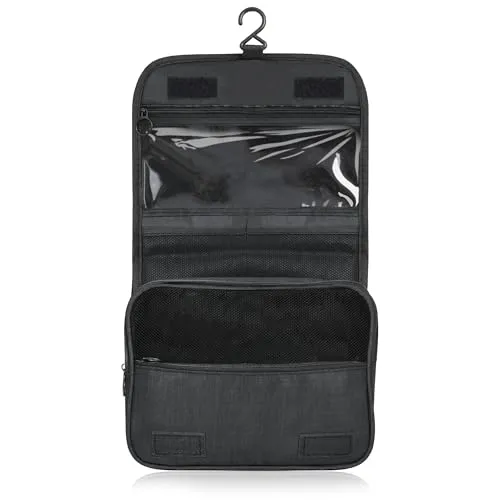 Kulturtasche zum Aufhängen für Badezimmer, Reise Kulturtasche für Damen und Herren, Kosmetiktasche mit Mehrere Fächer und Netztaschen, Großer Stauraum Waschtasche für Reisen und Fitness, Schwarz