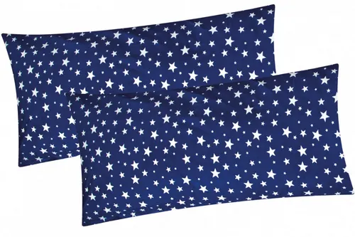 Heubergshop Kissenbezug, (2 Stück), 2er Set 40x80cm Stern Kissenhülle Baumwolle (EW-Sterne-Dunkelblau)