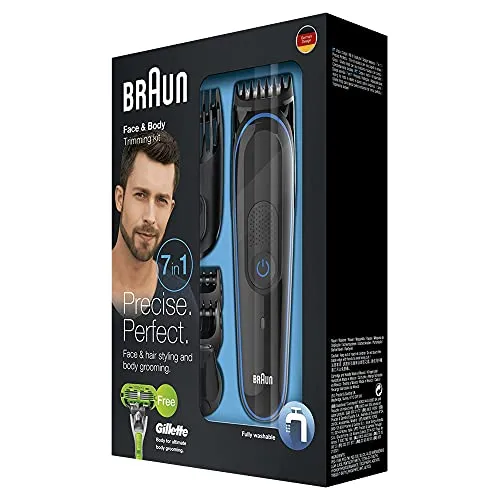 Braun 7-in1 Multi-Grooming-Kit MGK3042, Barttrimmer und Haarschneider Schwarz/Blau