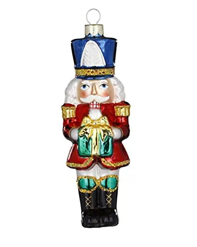 Inge-glas Christbaumschmuck Glas 14cm Nussknacker mit Geschenk Weihnachtskugeln Husar bunt