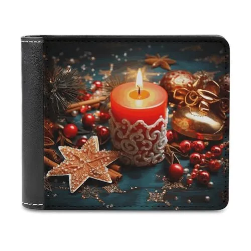 FWJZDSP Weihnachtskerzen-Herrengeldbörse, große Kapazität, schlanke Ledergeldbörse, Geldscheinfach, Kartenhalter mit Ausweisfenster, zweifach faltbar für den täglichen Gebrauch