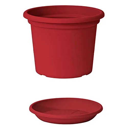 Euro3plast Geo Blumentopf mit Untersetzer 12 Größen und 9 Farben zur Wahl (25 cm, Rot)