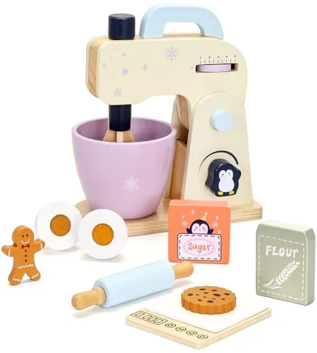 PairPear Holz Mixer Set Kinder Holzspielzeug Lebensmittel Backspielzeug mit Zubehör Zubehör für Kinderküche Spielen Küchenzubehör Rollenspiel Spielzeug für Mädchen und Jungen