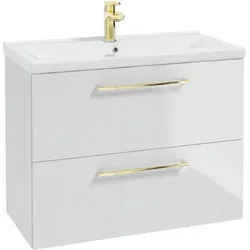 STAMAR Badezimmermöbel Set 80x40 cm Weiß Hochglanz mit Goldenen Griffen