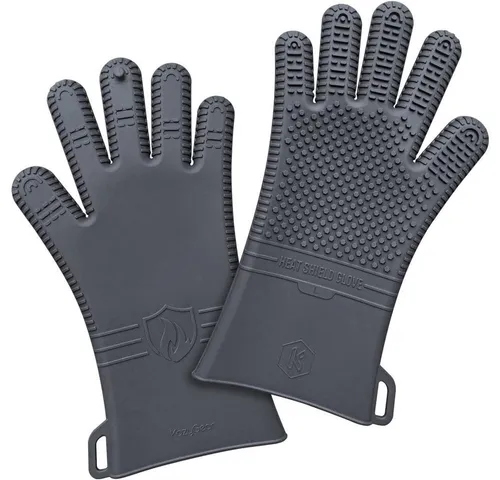 KozyGear Topflappen Silikon Ofenhandschuhe Größe L, Topflappen, Topfhandschuhe, hitzebeständig, rutschfest, grau