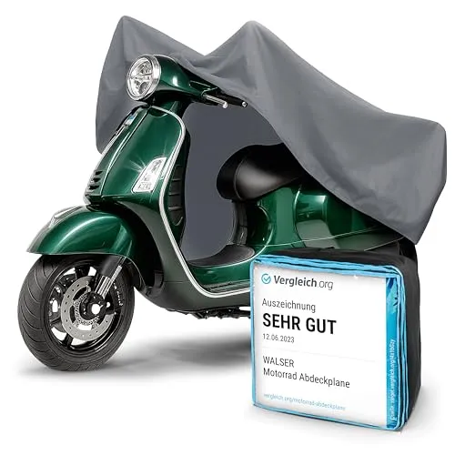 Walser Motorrad-Abdeckung Sport Größe M - Motorradabdeckung für Roller, Mofa und Motorbike, mit wasserdichtem Sichtfenster und lackschonendem Plüsch, schützt vor Regen, Schnee und UV-Strahlung.