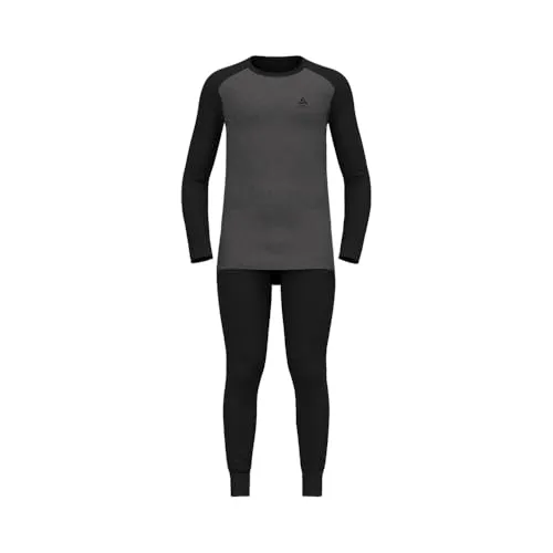 Odlo Set Active ECO WARM Longsleeve & Hose 2025 Black/Dark Grey Melange, S - Funktionsunterwäsche aus 96% recyceltem Polyester, bietet optimale Wärme und Feuchtigkeitsregulierung für aktive Männer.