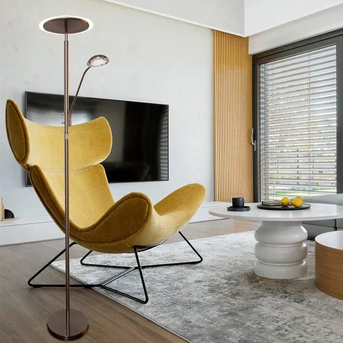 Elegante Stehlampe aus Glas und Metall, 1x LED 15W, 1x LED 3W - Stehleuchte in modernem Design, ideal für Ihr Wohnzimmer. Mit verstellbarem Leuchtarm sorgt sie für optimale Lichtverhältnisse und setzt stilvolle Akzente. Energieeffizient und langlebig.