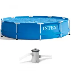 Intex 28202GN Metal Frame Pool - Aufstellpool 305 x 76 cm, robuste Poolfolie mit hoher Stabilität und Filterpumpe, ideal für die ganze Familie