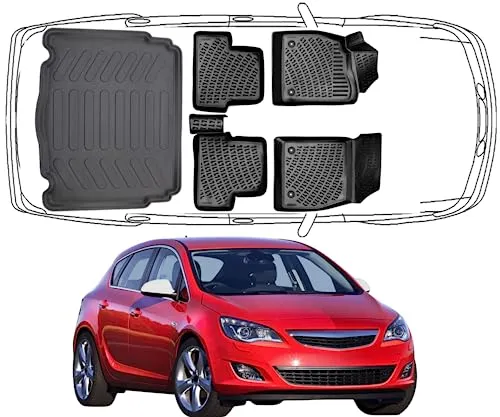 Rizline Passgenau 3D Fussmatten & Kofferraumwanne Auto Set Kompatibel mit Opel Astra J Hatchback (HB) 2009-2015 Auto Zubehör Gummimatten & Kofferraummatte Autos TPE Allwetter