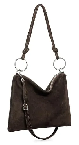 Caspar Samtweiche Wildleder Umhängetasche Damen in braun von Caspar