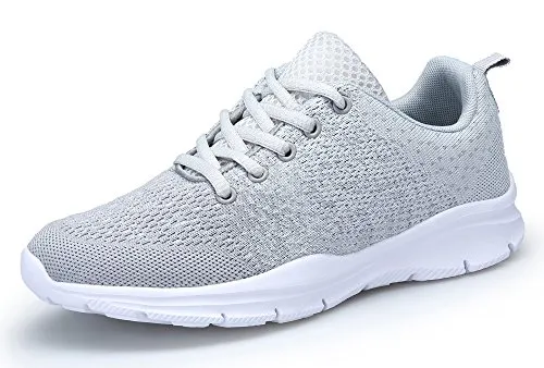 KOUDYEN Laufschuhe Atmungsaktiv Turnschuhe Schnürer Sportschuhe Sneaker für Herren Damen, 36 EU, Grau
