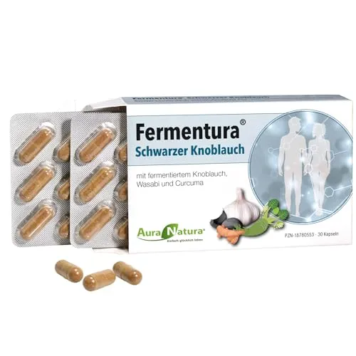 Fermentura® Schwarzer Knoblauch Kapseln – Vegan & Geruchsarm - Pflanzliches Ergänzungsmittel Knoblauch mit 500 mg fermentiertem schwarzem Knoblauch pro Kapsel, angereichert mit Wasabi und Curcuma – ideal für eine gesunde Ernährung ohne unangenehmen Geruch.