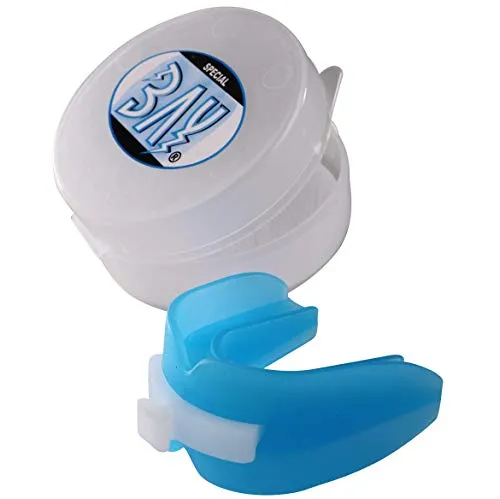 BAY® CE DOPPEL BLAU Sport-Zahnschutz mit Hygiene BOX Dose, CE GEPRÜFT, Mundschutz, Junioren, Senioren, mit DEUTSCHER ANLEITUNG, Double Oben und Unten Ober- und Unterkiefer