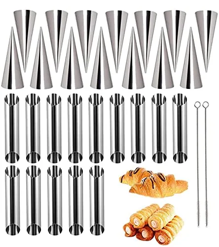 Stück Backform Set, Cream Horn Formen Set Sahnerollen Edelstahl Cannoli Rohre Molds Hörnchen Backform Kuchen Gebäck Spirale Horn Backform Backzubehör 28