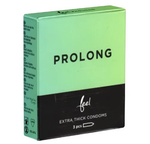 Feel Kondome Prolong - mehr Durchhaltevermögen Packung mit, 3 St., verzögernde Kondome für entspannten Sex, aktverlängernde Kondome für volles Gefühl ohne betäubende Wirkstoffe