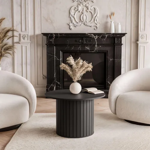 Couchtisch LINNEA Rund Ø 70 cm – Schwarz Matt – Eleganter Säulentisch - Der runde Couchtisch LINNEA in Schwarz (Ø 70 cm) kombiniert stilvolles Design mit praktischer Funktionalität. Die matte Oberfläche und der skulpturale Sockel setzen einen eleganten Akzent in Ihrem Wohnraum.