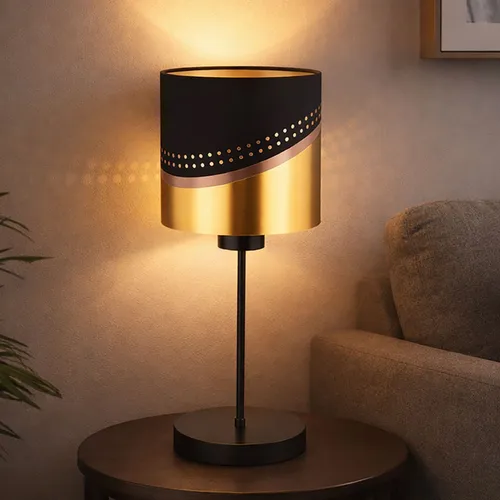 Moderne Tischleuchte in Schwarz und Gold – LED Leseleuchte H 38 cm - Stilvolle Tischlampe für jeden Raum, energieeffizient mit warmweißem Licht und langer Lebensdauer. Ideal als Nachttisch- oder Beistelllampe.