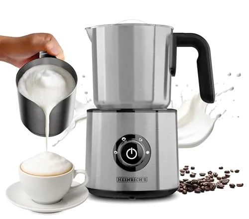 Heinrich's Elektrischer Milchaufschäumer HMS 8860 IX - 4-in-1 Funktion - Erleben Sie perfekten Milchschaum mit Heinrich's HMS 8860 IX! 250 ml Kapazität, 600 W Leistung und 360° drehbare Basis – ideal für jeden Kaffee-Liebhaber. Genießen Sie warme Milch oder kalten Schaum auf Knopfdruck.