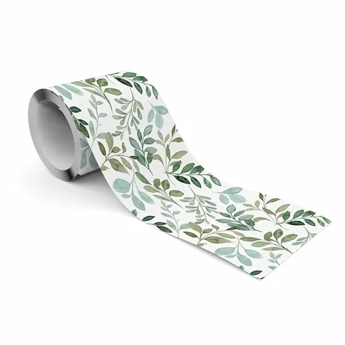 Muralo - Selbstklebende Bordüre - Tapetenbordüre Wandbördure - Dekorative Wandtatto für Wände, Möbel, Decken, Tapeten, Wandverkleidungen, Türen - Aquarell kleine Blätter - Br.10cm x Hö.300cm