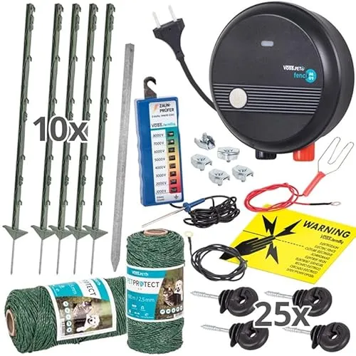 VOSS.pet Elektrozaun Komplettset - Hunde-Katzenzaun 230V mit Elektrozaungerät VOSS.pet fenci M09, sicheres und effektives Halten Ihrer Tiere im Garten